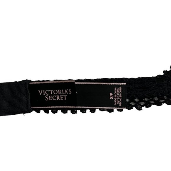 Victoria's Secret black lace bra S mesh high neck bralette underwire no padding - Picture 3 of 7